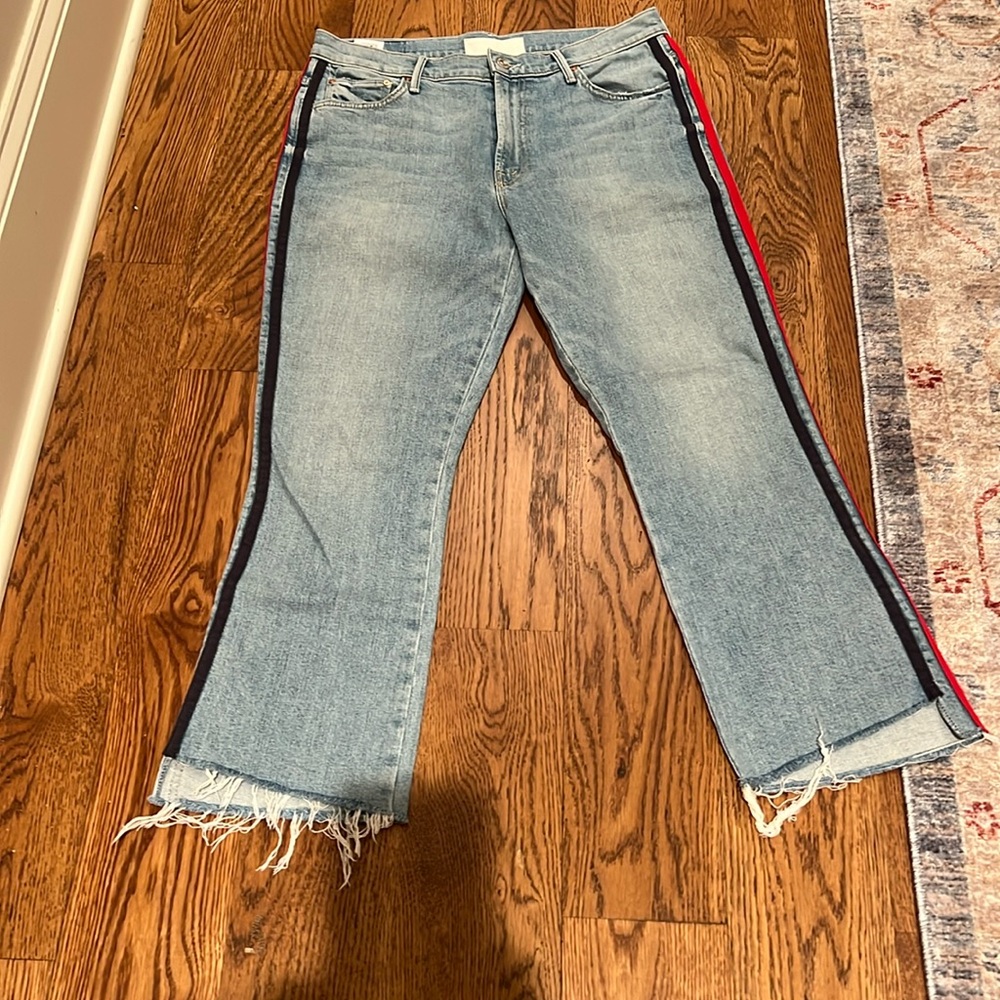 MOTHER Light Wash Jeans with navy & Red Side Stripes- size 29- rare!
